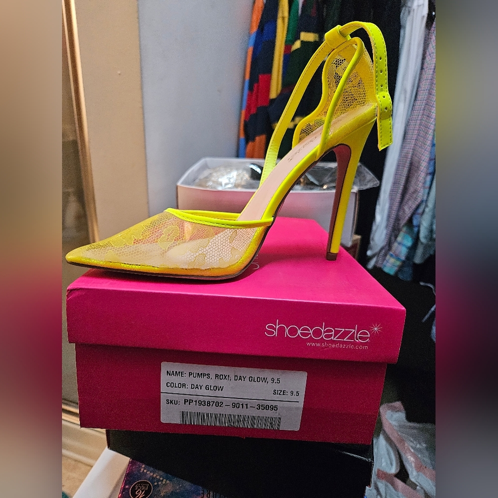 Neon and lace heels